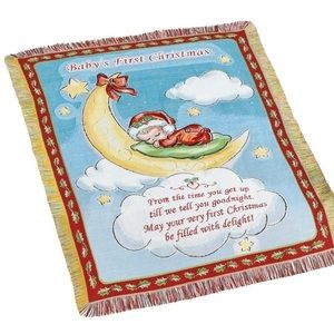 Baby's First Christmas Fringed Throw Blanket